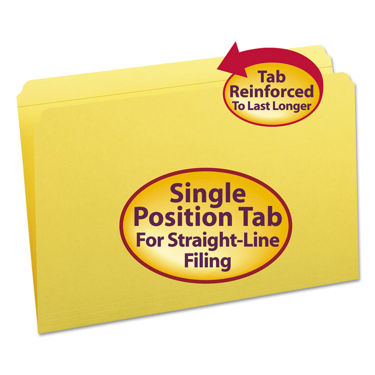 Smead - Reinforced Top Tab Colored File Folders, Straight Tabs, Legal Size, 0.75" Expansion, Yellow, 100/Box