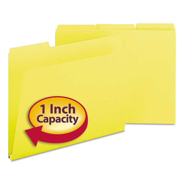 Smead - Expanding Recycled Heavy Pressboard Folders, 1/3-Cut Tabs: Assorted, Letter Size, 1" Expansion, Yellow, 25/Box