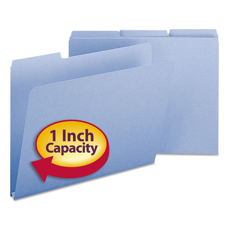 Smead - Expanding Recycled Heavy Pressboard Folders, 1/3-Cut Tabs: Assorted, Letter Size, 1" Expansion, Blue, 25/Box