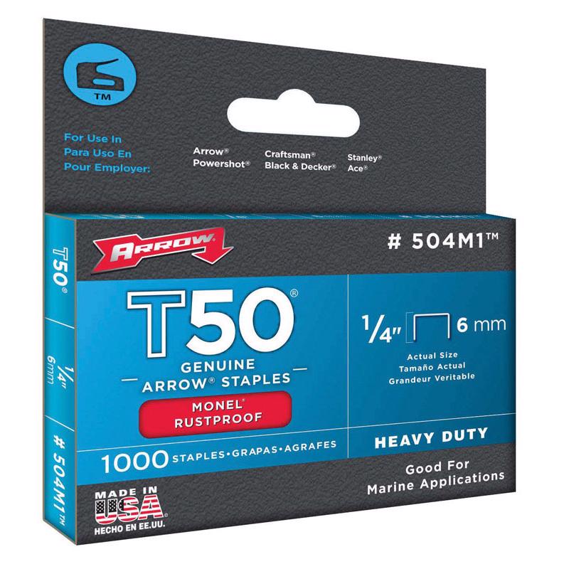 ARROW - Arrow Monel T50 3/8 in. W X 1/4 in. L Flat Crown Heavy Duty Staples 1000 pk - Case of 5