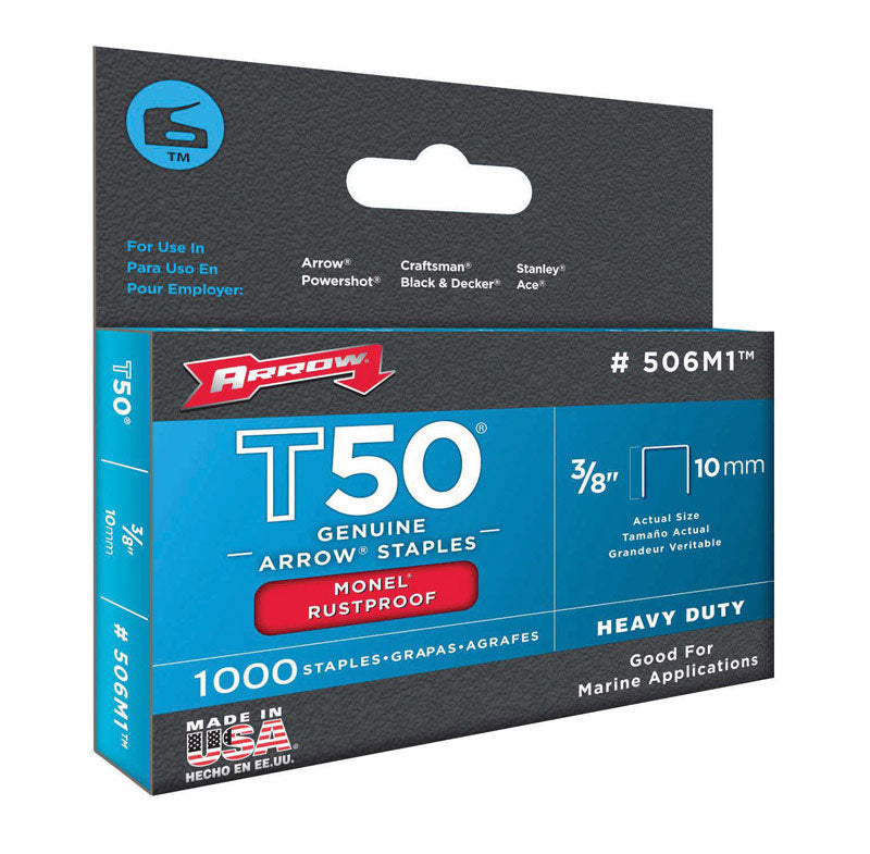 ARROW - Arrow Monel T50 3/8 in. W X 3/8 in. L 18 Ga. Flat Crown Heavy Duty Staples 1000 pk - Case of 5