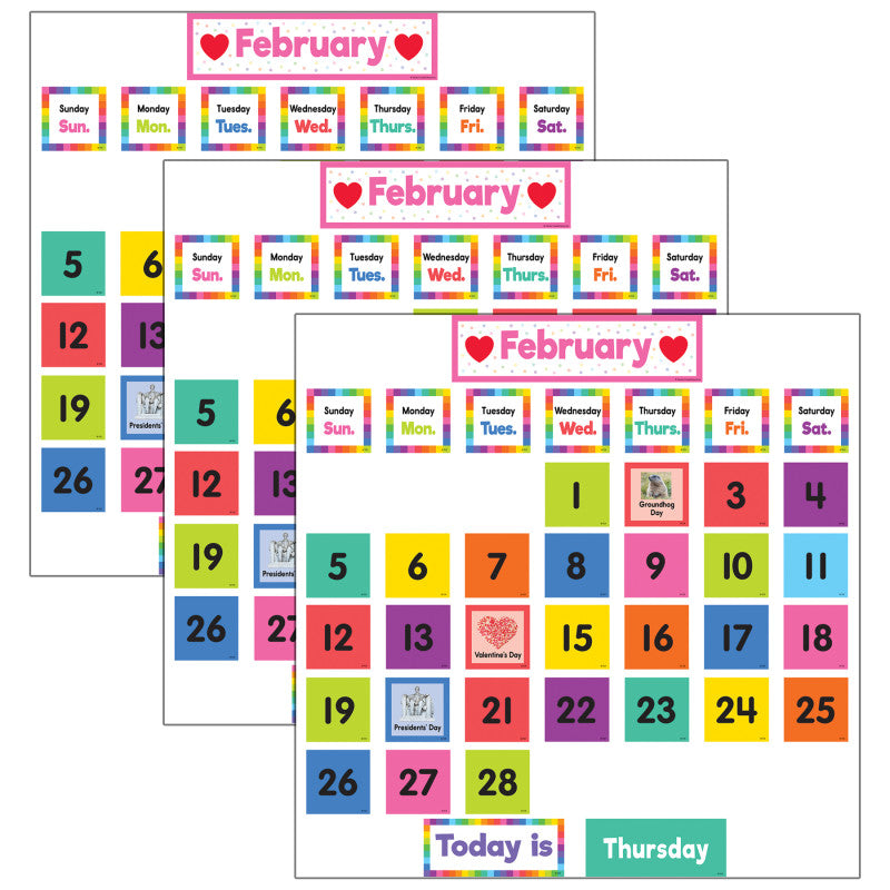 TEACHER CREATED RESOURCES - Colorful Calendar Pocket Chart Cards, 104 Per Pack, 3 Packs