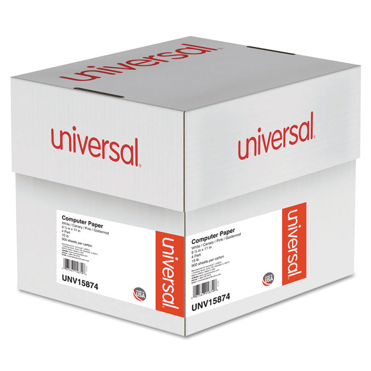 Universal - Printout Paper, 4-Part, 15 lb Bond Weight, 9.5 x 11, White/Canary/Pink/Buff, 900/Carton