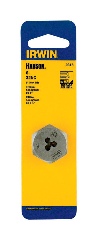 IRWIN - Irwin Hanson High Carbon Steel SAE Hexagon Die 6-32 1 pc