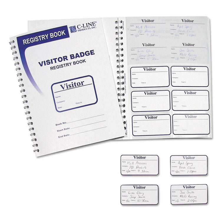 C-Line - Visitor Badges with Registry Log, 3 5/8 x 1 7/8, White, 150 Badges/Box