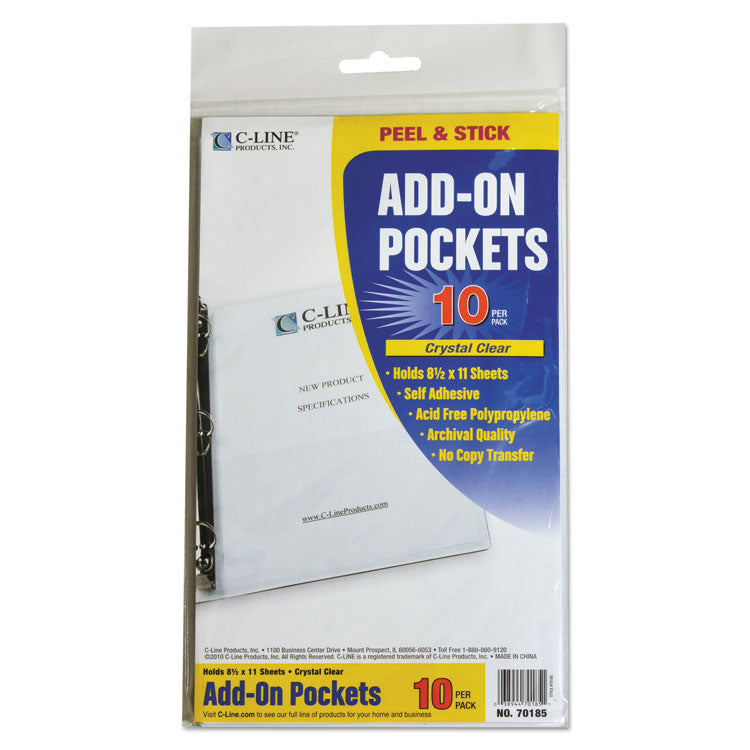 C-Line - Peel and Stick Add-On Filing Pockets, 25", 11 x 8.5, 10/Pack