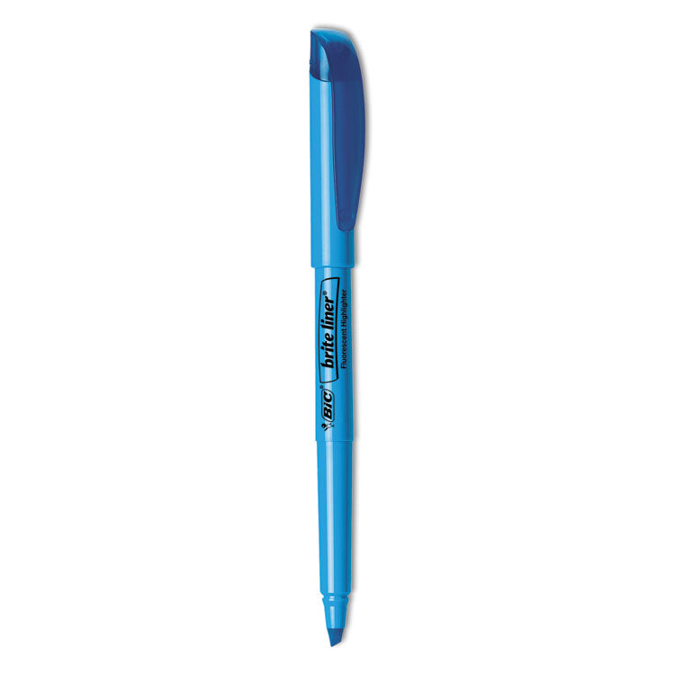 BIC - Brite Liner Highlighter, Fluorescent Blue Ink, Chisel Tip, Blue/Black Barrel, Dozen