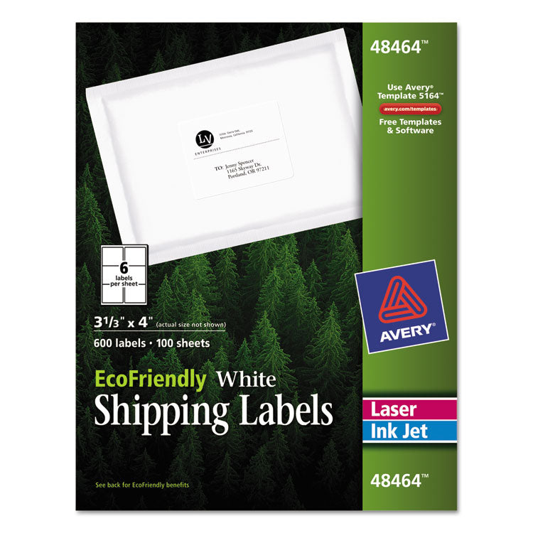 Avery - EcoFriendly Mailing Labels, Inkjet/Laser Printers, 3.33 x 4, White, 6/Sheet, 100 Sheets/Pack