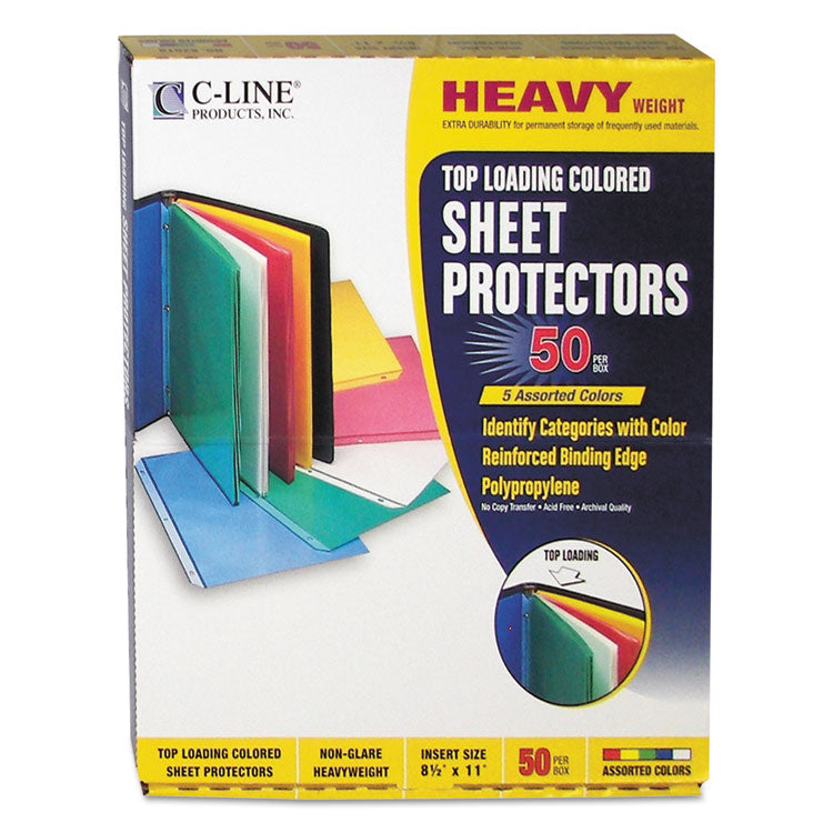 C-Line - Colored Polypropylene Sheet Protectors, Assorted Colors, 2", 11 x 8.5, 50/Box