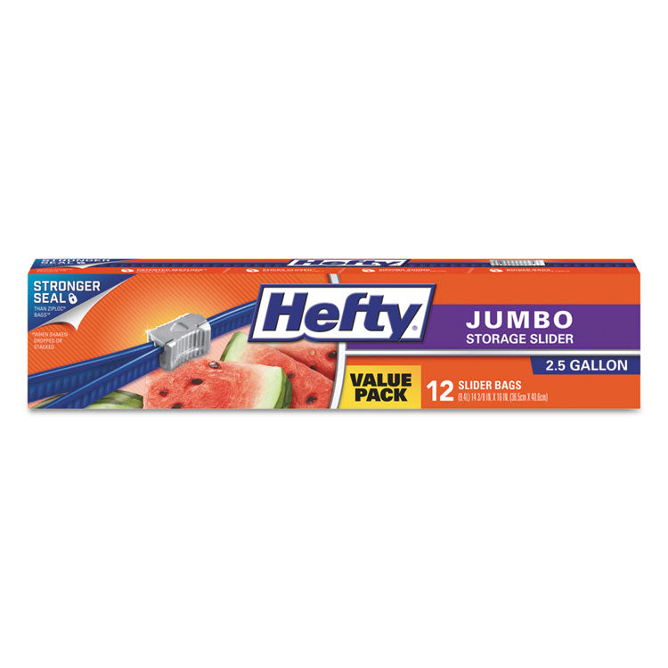 Hefty - Slider Bags, 2.5 gal, 0.9 mil, 14.38" x 9", Clear, 108/Carton