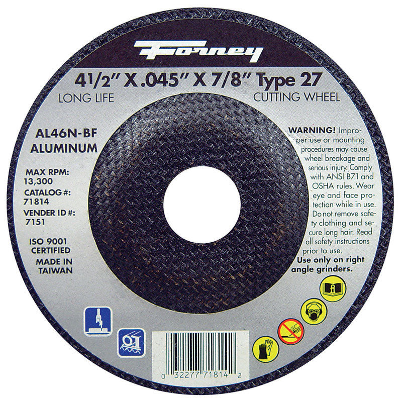 FORNEY - Forney 4-1/2 in. D X 7/8 in. Aluminum Oxide Metal Cut-Off Wheel 1 pc [71814]