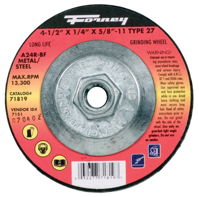FORNEY - Forney 4-1/2 in. D X 5/8 in. in. Metal Grinding Wheel [71819]