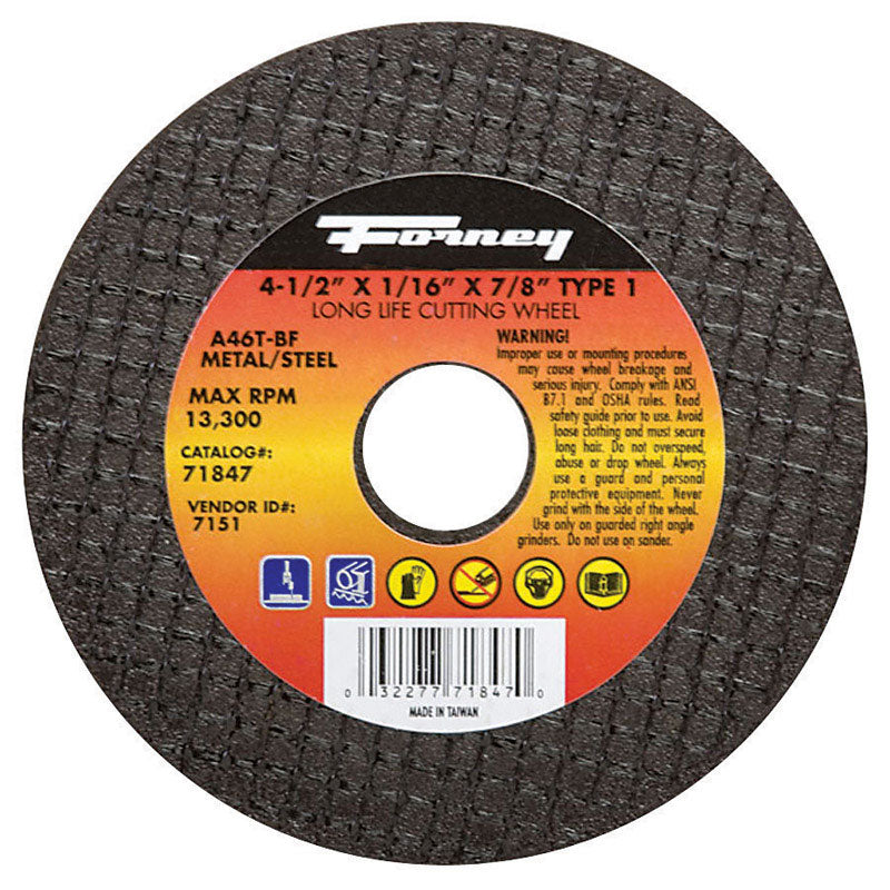 FORNEY - Forney 4-1/2 in. D X 7/8 in. Aluminum Oxide Metal Cut-Off Wheel 1 pc [71847]