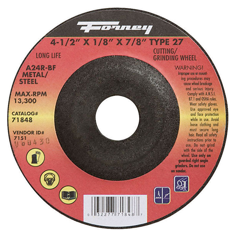 FORNEY - Forney 4-1/2 in. D X 7/8 in. in. Metal Grinding Wheel [71848]