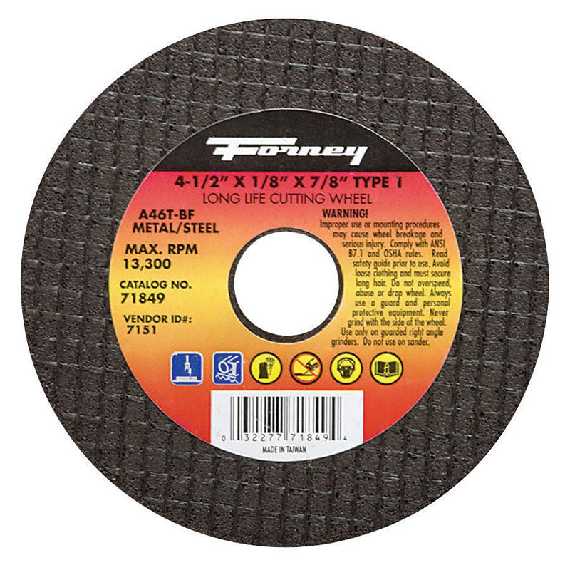 FORNEY - Forney 4-1/2 in. D X 7/8 in. Aluminum Oxide Metal Cut-Off Wheel 1 pc [71849]