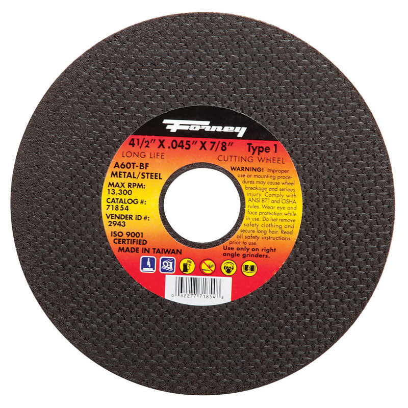 FORNEY - Forney 4-1/2 in. D X 7/8 in. Aluminum Oxide Metal Cut-Off Wheel 1 pc [71854]
