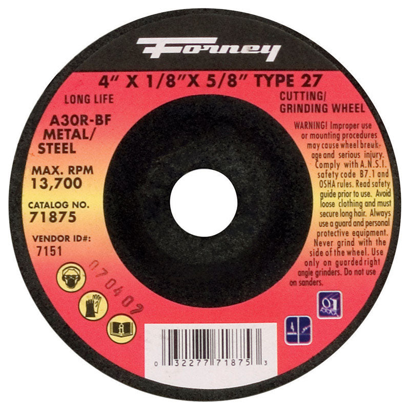 FORNEY - Forney 4 in. D X 5/8 in. in. Metal Grinding Wheel [71875]