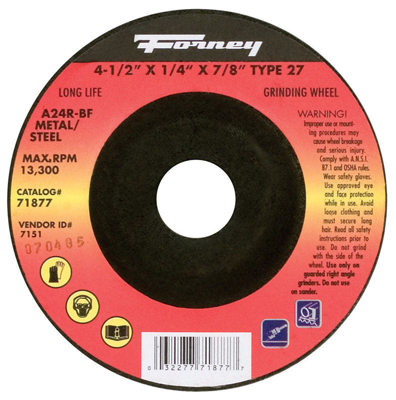 FORNEY - Forney 4-1/2 in. D X 7/8 in. in. Metal Grinding Wheel [71877]