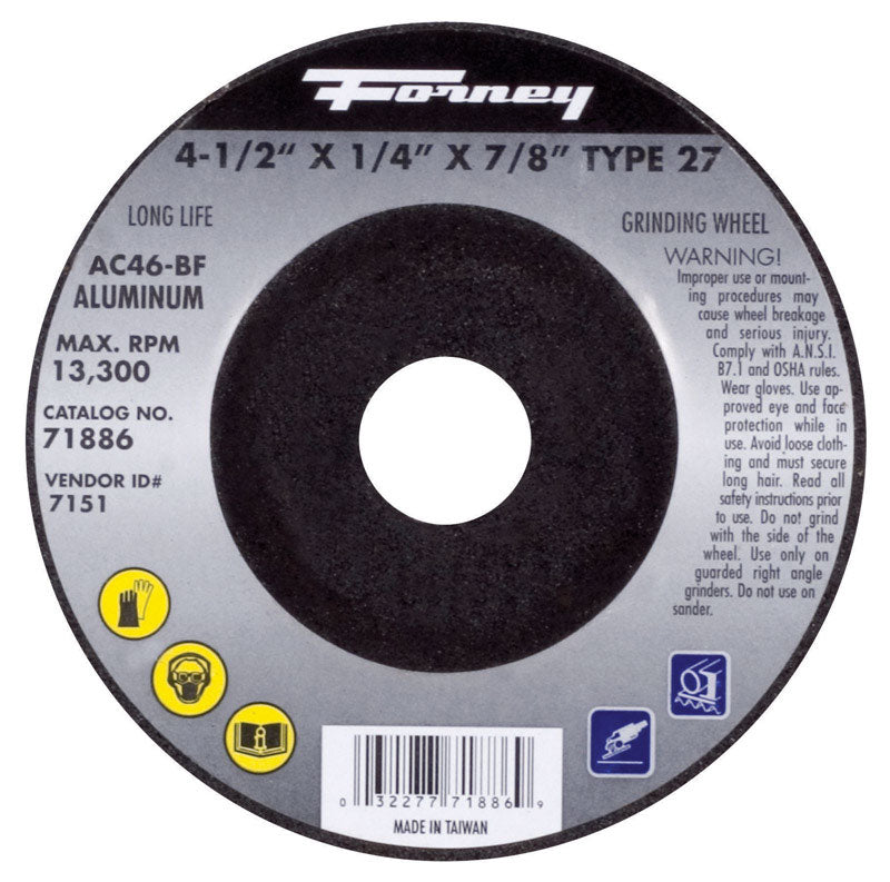 FORNEY - Forney 4-1/2 in. D X 7/8 in. in. Metal Grinding Wheel [71886]