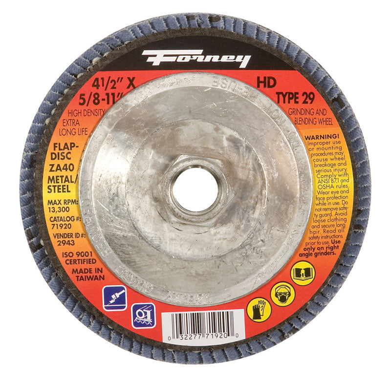 FORNEY - Forney 4-1/2 in. D X 5/8 in. Zirconia Aluminum Oxide Flap Disc 40 Grit 1 pc