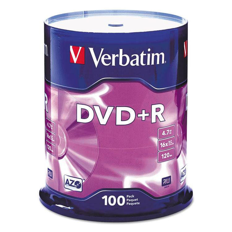 Verbatim - DVD+R Recordable Disc, 4.7 GB, 16x, Spindle, Silver, 100/Pack (9494832)