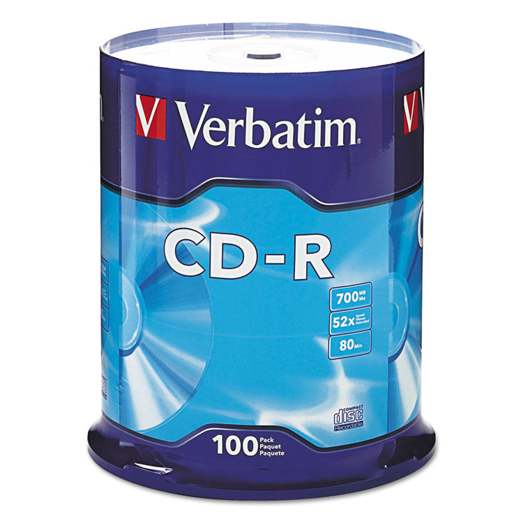 Verbatim - CD-R Recordable Disc, 700 MB/80 min, 52x, Spindle, Silver, 100/Pack