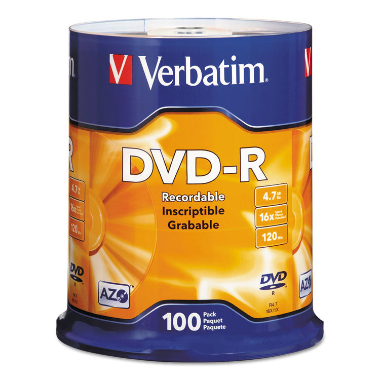 Verbatim - DVD-R Recordable Disc, 4.7 GB, 16x, Spindle, Silver, 100/Pack