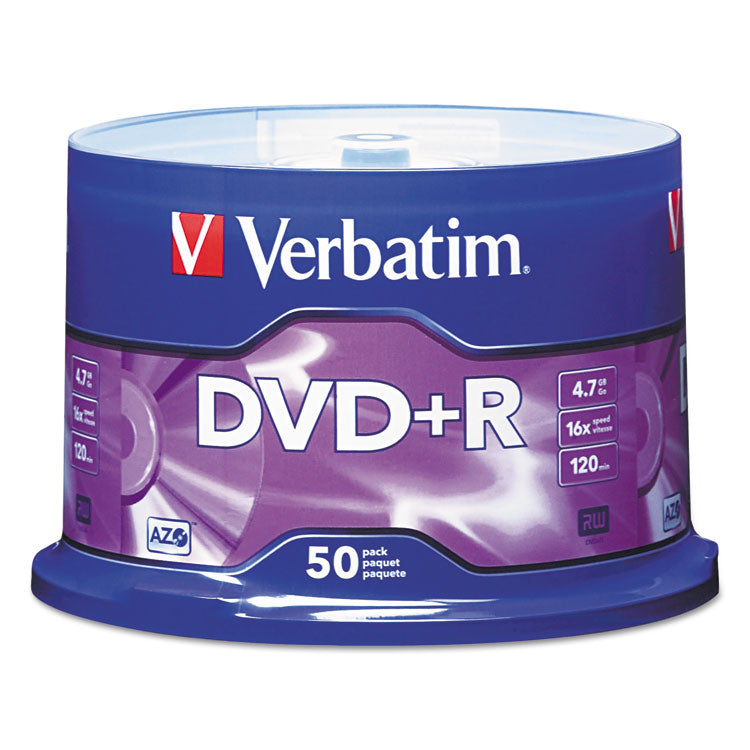 Verbatim - DVD+R Recordable Disc, 4.7 GB, 16x, Spindle, Matte Silver, 50/Pack