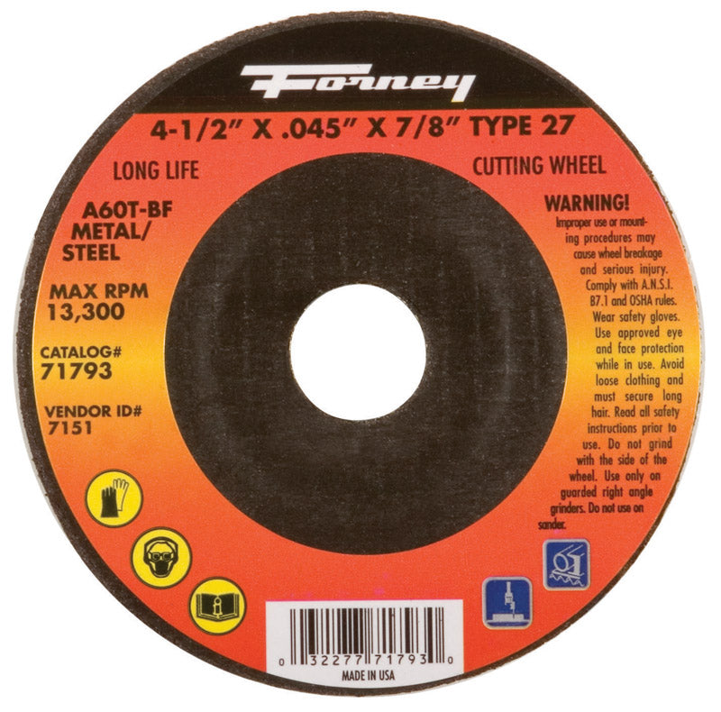 FORNEY - Forney 4-1/2 in. D X 7/8 in. Aluminum Oxide Metal Cut-Off Wheel 1 pc [71793]