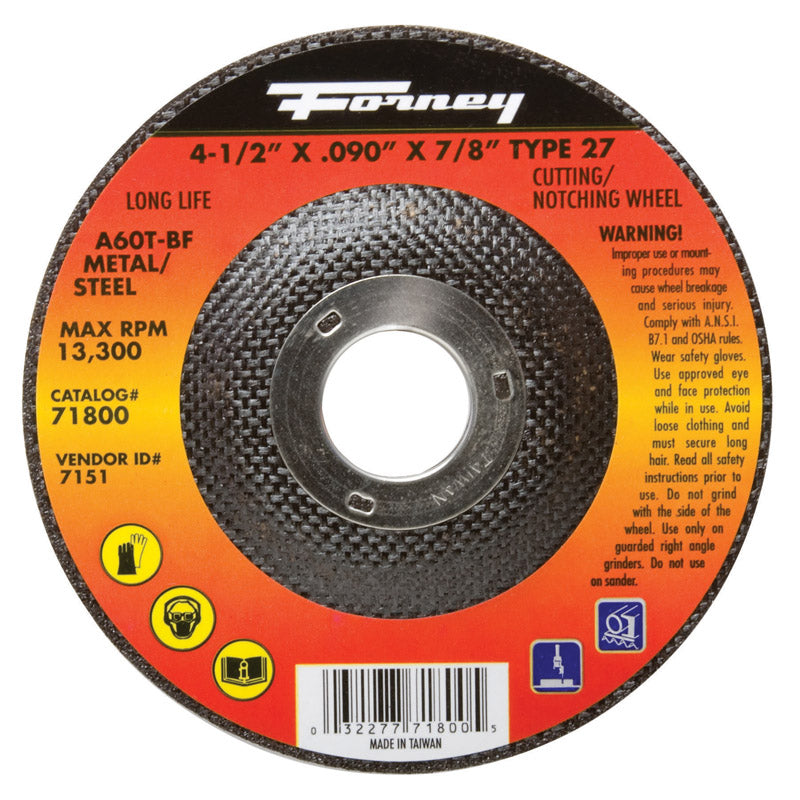 FORNEY - Forney 4-1/2 in. D X 7/8 in. Aluminum Oxide Metal Cut-Off Wheel 1 pc [71800]