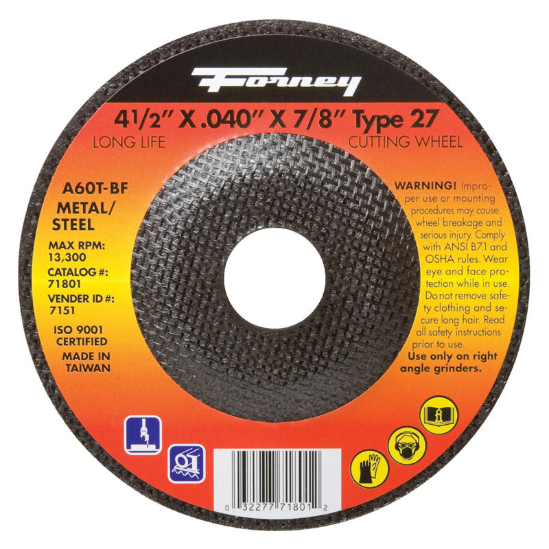 FORNEY - Forney 4-1/2 in. D X 7/8 in. Aluminum Oxide Metal Cut-Off Wheel 1 pc [71801]