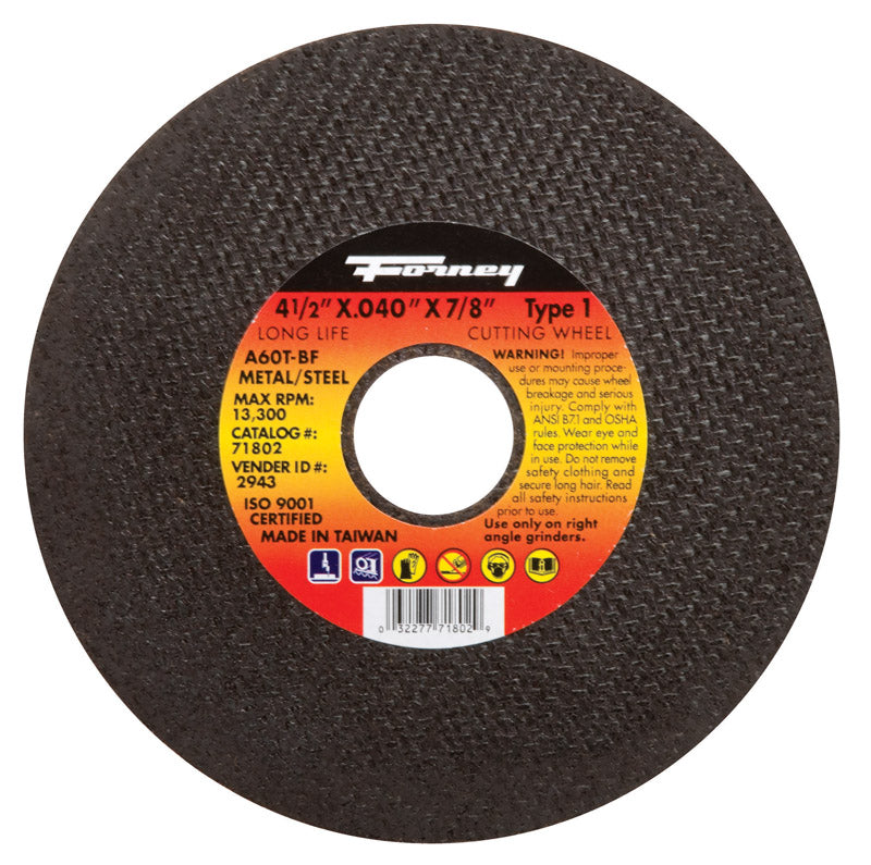 FORNEY - Forney 4-1/2 in. D X 7/8 in. Aluminum Oxide Metal Cut-Off Wheel 1 pc [71802]
