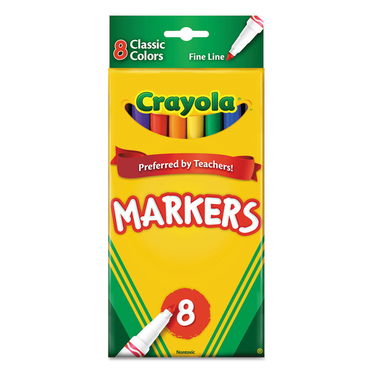 Crayola - Non-Washable Marker, Fine Bullet Tip, Assorted Classic Colors, 8/Pack