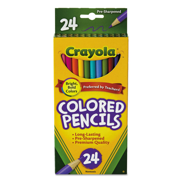 Crayola - Long-Length Colored Pencil Set, 3.3 mm, 2B (#1), Assorted Lead/Barrel Colors, 24/Pack