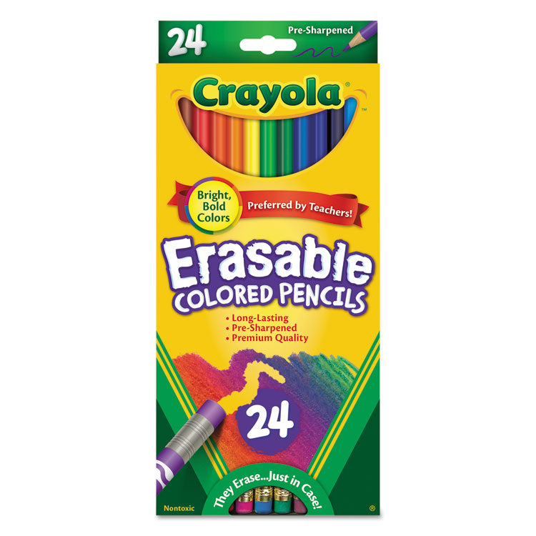 Crayola - Erasable Color Pencil Set, 3.3 mm, 2B (#1), Assorted Lead/Barrel Colors, 24/Pack