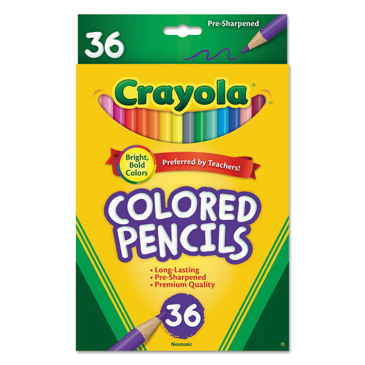 Crayola - Short-Length Colored Pencil Set, 3.3 mm, 2B (#1), Assorted Lead/Barrel Colors, 36/Pack