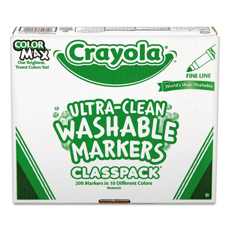 Crayola - Ultra-Clean Washable Marker Classpack, Fine Bullet Tip, 10 Assorted Colors, 200/Pack