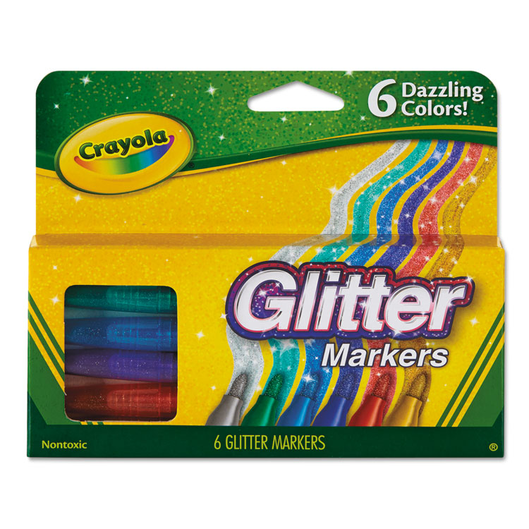 Crayola - Glitter Markers, Medium Bullet Tip, Assorted Colors, 6/Set