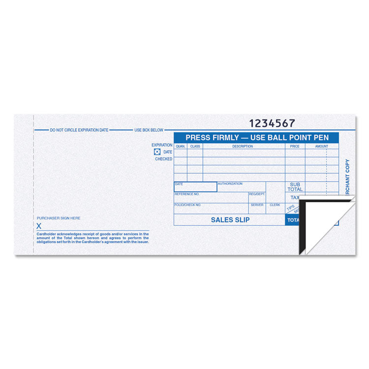 TOPS - Credit Card Sales Slip, Three-Part Carbonless, 7.78 x 3.25, 1/Page, 100 Forms