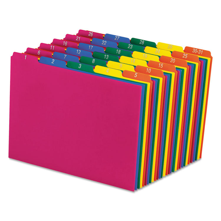 Pendaflex - Poly Top Tab File Guides, 1/5-Cut Top Tab, 1 to 30-31, 8.5 x 11, Assorted Colors, 31/Set