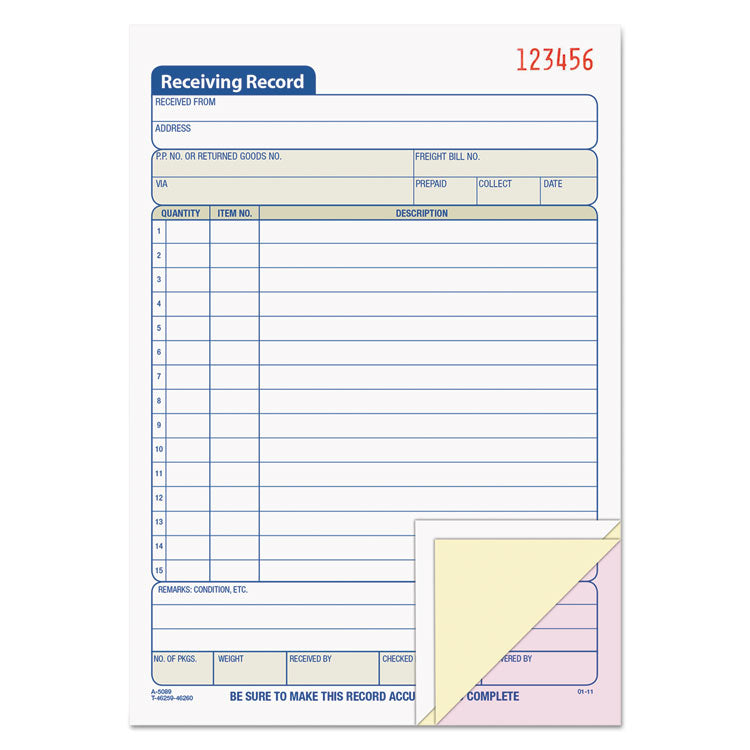 TOPS - Receiving Record Book, Three-Part Carbonless, 5.56 x 7.94, 50 Forms Total (6266761)