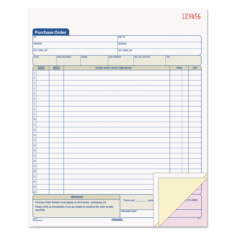 TOPS - Purchase Order Book, 22 Lines, Three-Part Carbonless, 8.38 x 10.19, 50 Forms Total