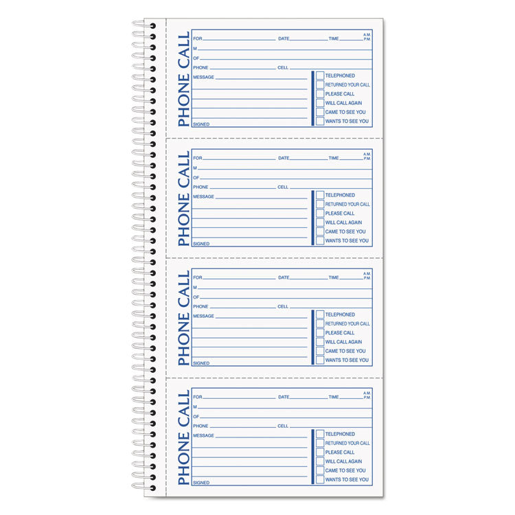 TOPS - Spiralbound Message Book, Two-Part Carbonless, 5 x 2.75, 4 Forms/Sheet, 400 Forms Total