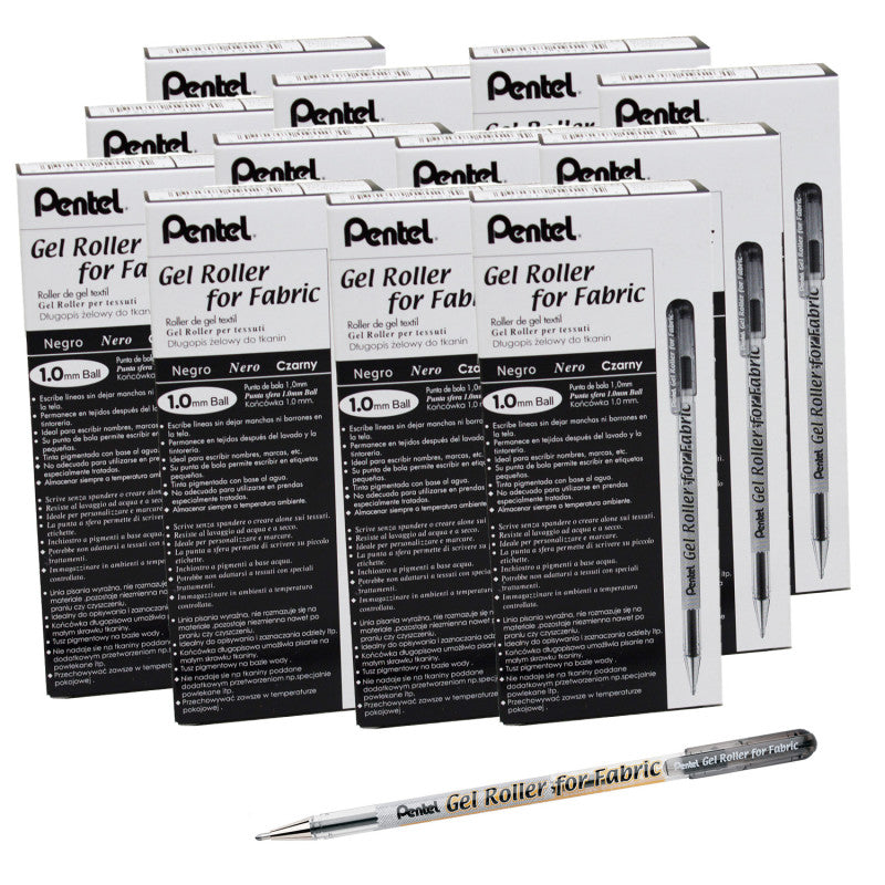 PENTEL - Gel Roller for Fabric, Black, Pack of 12