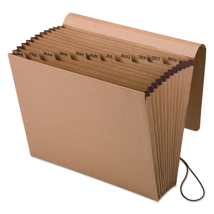 Pendaflex - Kraft Indexed Expanding File, 12 Sections, Elastic Cord Closure, 1/12-Cut Tabs, Letter Size, Brown