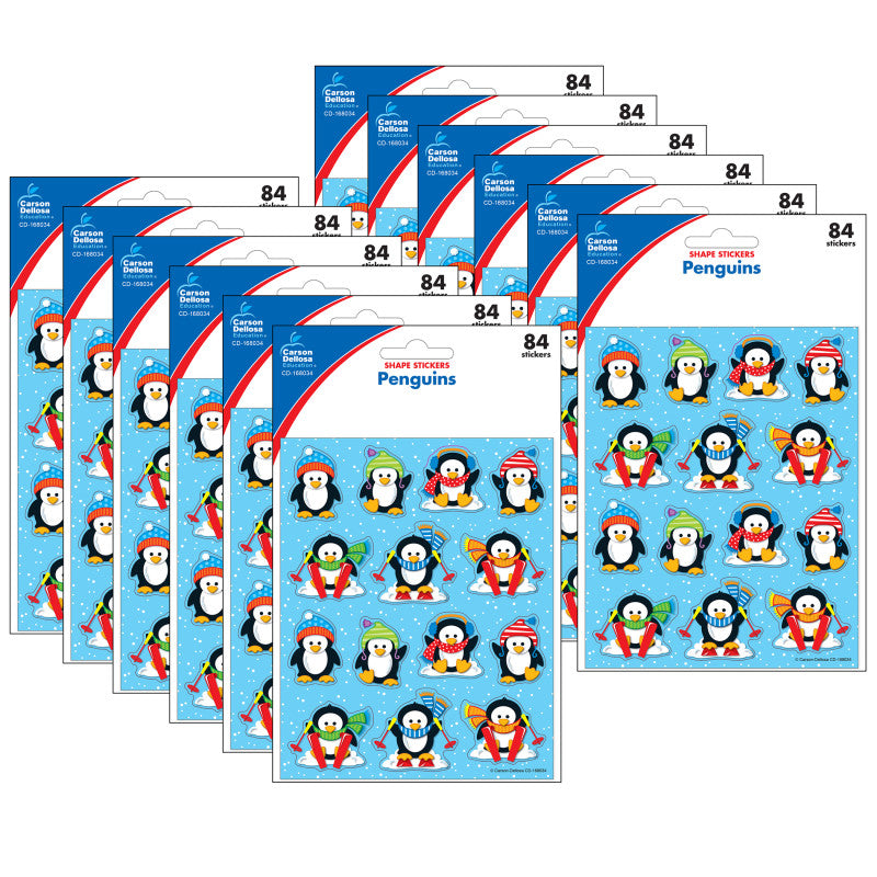 CARSON DELLOSA EDUCATION - Penguins Shape Stickers, 84 Per Pack, 12 Packs