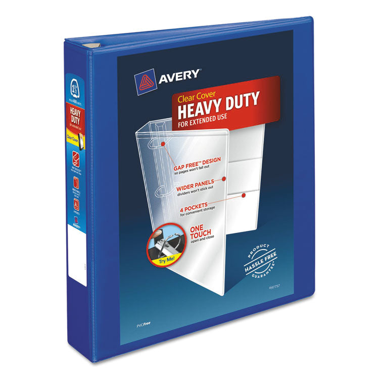 Avery - Heavy-Duty View Binder with DuraHinge and One Touch EZD Rings, 3 Rings, 1.5" Capacity, 11 x 8.5, Pacific Blue