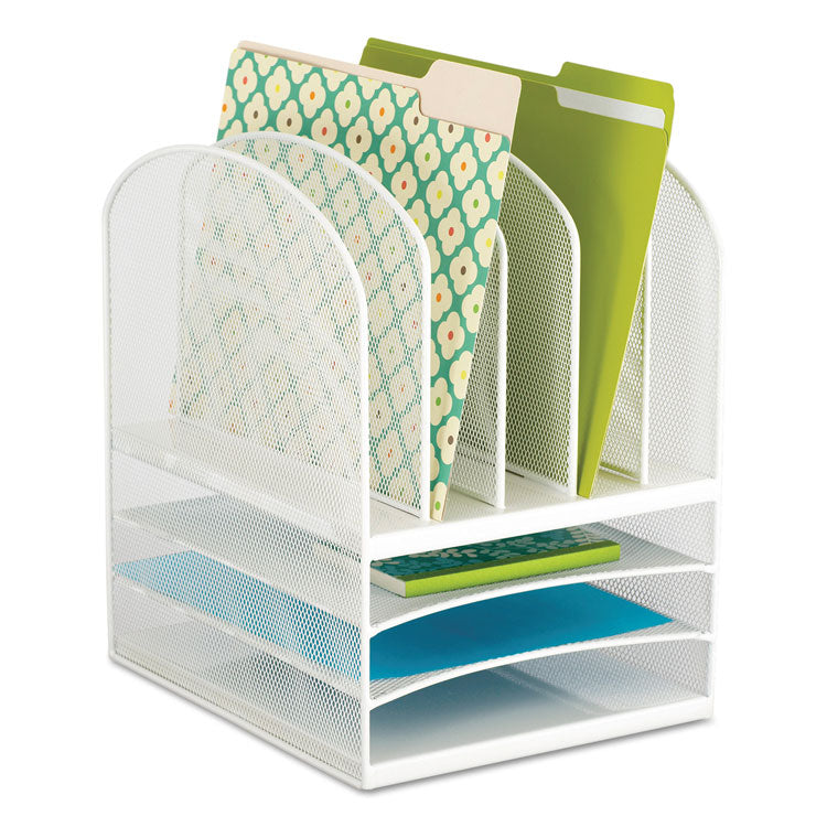 Safco - Onyx Mesh Desk Organizer with Five Vertical and Three Horizontal Sections, Letter Size Files, 11.5" x 9.5" x 13", White