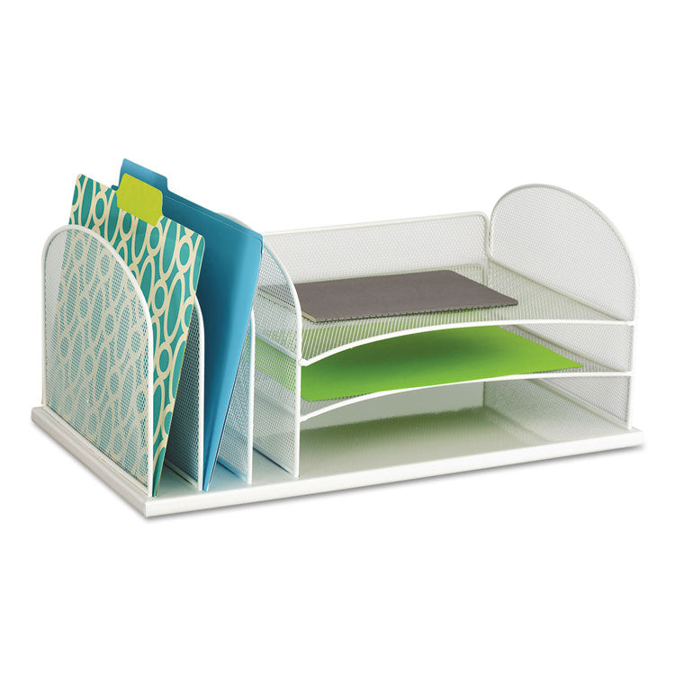 Safco - Onyx Desk Organizer with Three Horizontal and Three Upright Sections, Letter Size Files, 19.5 x 11.5 x 8.25, White