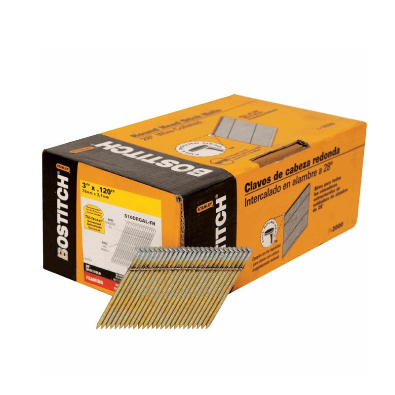 STANLEY BOSTITCH - Bostitch 3 in. 11 Ga. Angled Strip Galvanized Framing Nails 28 deg 2000 pk [S10DRGAL-FH]